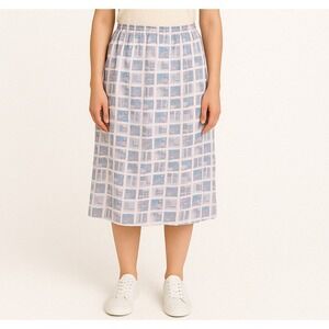 ADINI Womens Plus Floral Check Skirt Summer Hippie Cottagecore Viscose Sz 4X NWT
